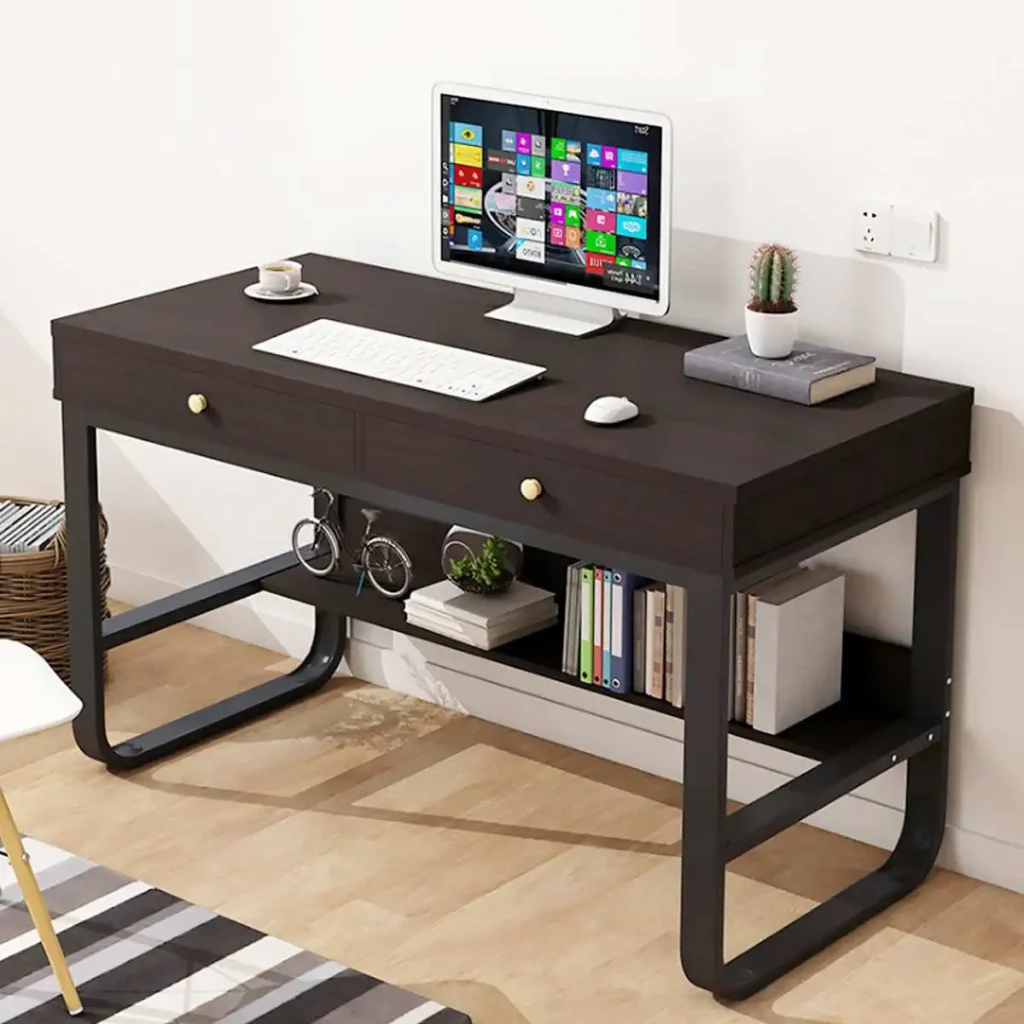 Modern Study Table with Bookshelf Design 